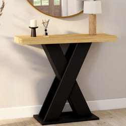IDMARKET Console ALICIA plateau bois et pied X noir