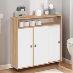 IDMARKET Armoire dappoint meuble de rangement à roulettes salle de bain TOMI structure hêtre plateau blanc