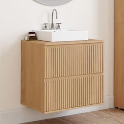 IDMARKET Meuble sous vasque suspendu salle de bain VICTOR 2 tiroirs effet lattes