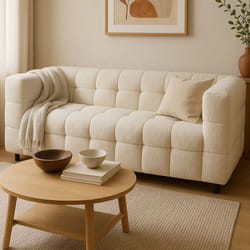 IDMARKET Canapé droit 2 places capitonné AMANCE en tissu bouclette beige