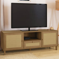 ID MARKET meuble tv HANAE 3 portes 140 cm bois clair à poser