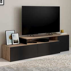 IDMARKET Meuble TV 140-180 cm modulable dangle BASILE rotatif bois et noir