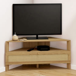 IDMARKET Meuble TV 100 cm dangle HANAE 1 porte effet naturel cannage