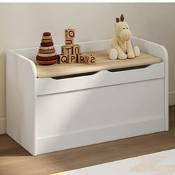 IDMARKET Banc coffre de rangement enfant LOGAN 60 cm en bois blanc et hêtre