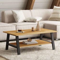 IDMARKET Table basse rectangulaire MADELEINE 100 cm double plateau bois et noir