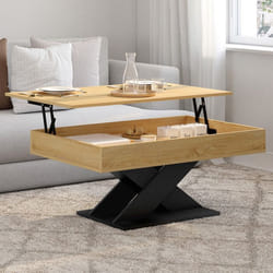 IDMARKET Table basse rectangulaire plateau relevable ALICIA bois et pied noir