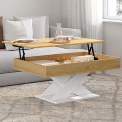 IDMARKET Table basse rectangulaire plateau relevable ALICIA bois et pied blanc