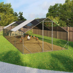 IDMARKET Enclos poulailler 30m² parc grillagé 10 x 3 M acier galvanisé
