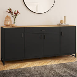 IDMARKET Buffet 180 cm WASHINGTON XXL 4 portes et 1 tiroir bois et noir