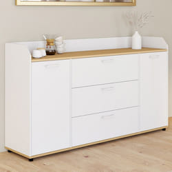 ID MARKET buffet  4 portes 140 cm Moderne bois et blanc effet hêtre