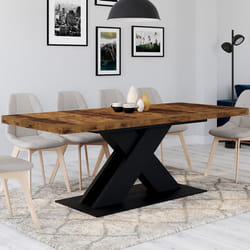 IDMARKET Table à manger extensible rectangle ALICIA 6-10 personnes plateau bois foncé HAWKINS et pied X noir 160-200 cm