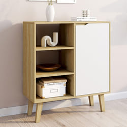 IDMARKET Buffet dappoint 3 étagères et placard 70 cm FINN blanc et bois façon hêtre