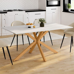IDMARKET Table à manger rectangle ALIX 8 personnes pied araignée bois et plateau blanc GISELE 160 cm