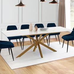 IDMARKET Table à manger extensible rectangle ALIX 6-10 personnes pied araignée laiton plateau effet marbre doré ALASKA 160 - 200 cm