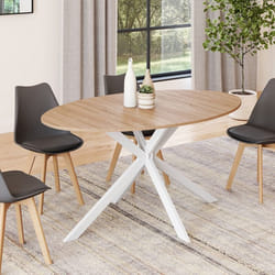 IDMARKET Table à manger ovale ALIX 8 personnes pied araignée bois et blanc 150 cm