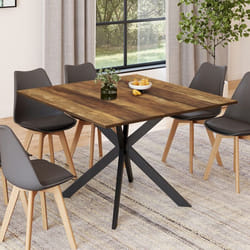 IDMARKET Table à manger carrée ALIX 8 personnes pied araignée noir et plateau bois foncé HAWKINS 110 cm