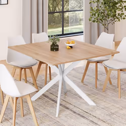 IDMARKET Table à manger carrée ALIX 8 personnes pied araignée bois et blanc 110 cm