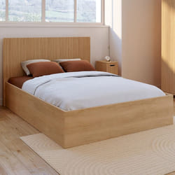 IDMARKET Lit coffre double SEASIDE avec tête de lit JULIETTE et sommier 140 x 190 cm effet lattes et bois