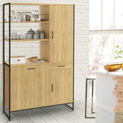 IDMARKET Buffet de cuisine avec colonne de rangement 100 CM DETROIT 3 portes + tiroir design industriel