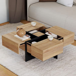 IDMARKET Table basse carrée TALIA avec tiroirs bois et noir