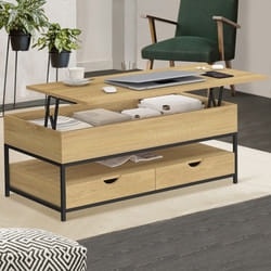 IDMARKET Table basse plateau relevable rectangulaire DETROIT avec 2 tiroirs design industriel