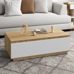 IDMARKET Table basse TOMI 110 cm avec porte façon hêtre et blanc