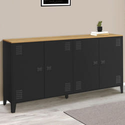 ID MARKET buffet 4 portes 160 cm Moderne bois et noir