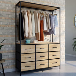 IDMARKET Dressing penderie L. 115 cm UTAH avec 9 bacs en tissu bois et noir
