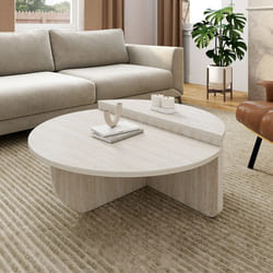 IDMARKET Lot de 2 tables basses rondes GUILIA 90 cm asymétriques effet travertin