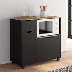 IDMARKET Desserte micro-onde de cuisine COSI XXL placards avec tiroir bois noir et plateaux façon hêtre L.90 cm