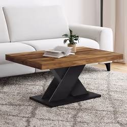 IDMARKET Table basse rectangulaire ALICIA plateau bois vieilli et pied X noir