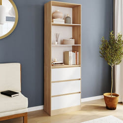 IDMARKET Etagère bibliothèque CARLA 3 niveaux 3 tiroirs blanc et effet bois H.190 cm