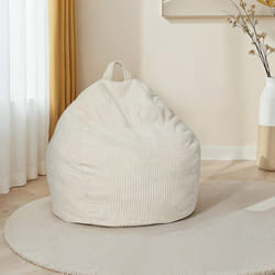 IDMARKET Pouf poire HORTENSE en velours côtelé beige
