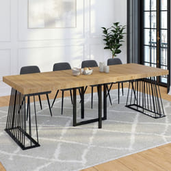 IDMARKET Table console extensible YUNA 10 personnes 235 cm plateau bois et pied filaire en métal noir