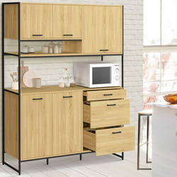 IDMARKET Buffet casserolier de cuisine 140 cm DETROIT 5 portes + 3 tiroirs design industriel