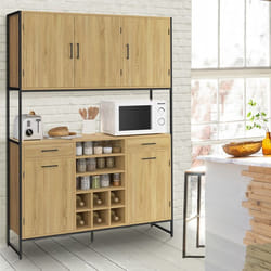 IDMARKET Buffet de cuisine 120 CM DETROIT 5 portes + tiroirs + range-bouteilles design industriel