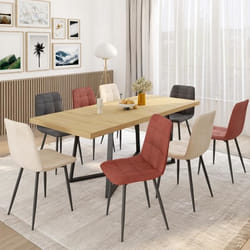 IDMARKET Lot de 8 chaises MILA en velours mix color terracotta x3 gris foncé x3 et beige x3