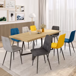 IDMARKET Lot de 8 chaises MILA en velours mix color bleu x2 gris foncé x2 gris clair x2 jaune x2