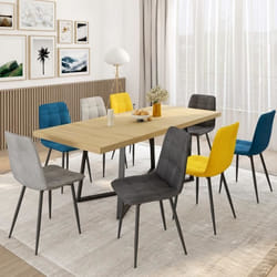 IDMARKET Lot de 8 chaises MILA en velours mix color bleu x2 gris foncé x2 gris clair x2 jaune x2