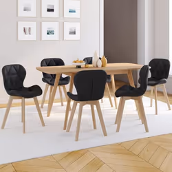 IDMARKET Lot de 6 chaises ROBINE en PU noires pour salle à manger