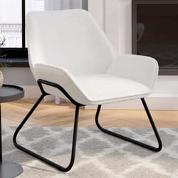 IDMARKET Fauteuil SIXTINE en tissu bouclette et pieds métal noirs