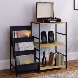 IDMARKET Meuble dappoint rangement avec étagères supports vinyles et platine NEVIL design industriel