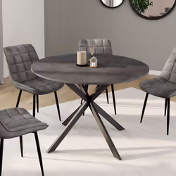IDMARKET Table à manger ronde JASPE 6 personnes plateau effet béton pied araignée gris anthracite 110 cm