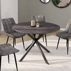 IDMARKET Table à manger ronde JASPE 6 personnes plateau effet béton pied araignée gris anthracite 110 cm