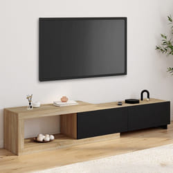 ID MARKET meuble tv RAPHAEL 2 portes et 2 tiroirs 200 cm noir à poser extensible