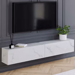 IDMARKET Meuble TV 180 cm suspendu ELIO 2 portes bois effet marbre