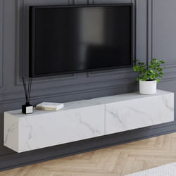 IDMARKET Meuble TV 180 cm suspendu ELIO 2 portes bois effet marbre