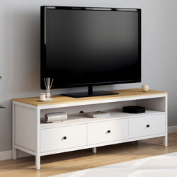 ID MARKET meuble tv ACHILLE 3 tiroirs 150 cm blanc à poser