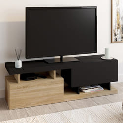 ID MARKET meuble tv ANGULO 2 portes 140 cm bois à poser