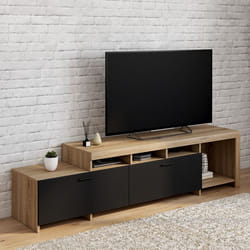 IDMARKET Meuble TV 180 cm MALO bois et placards noirs